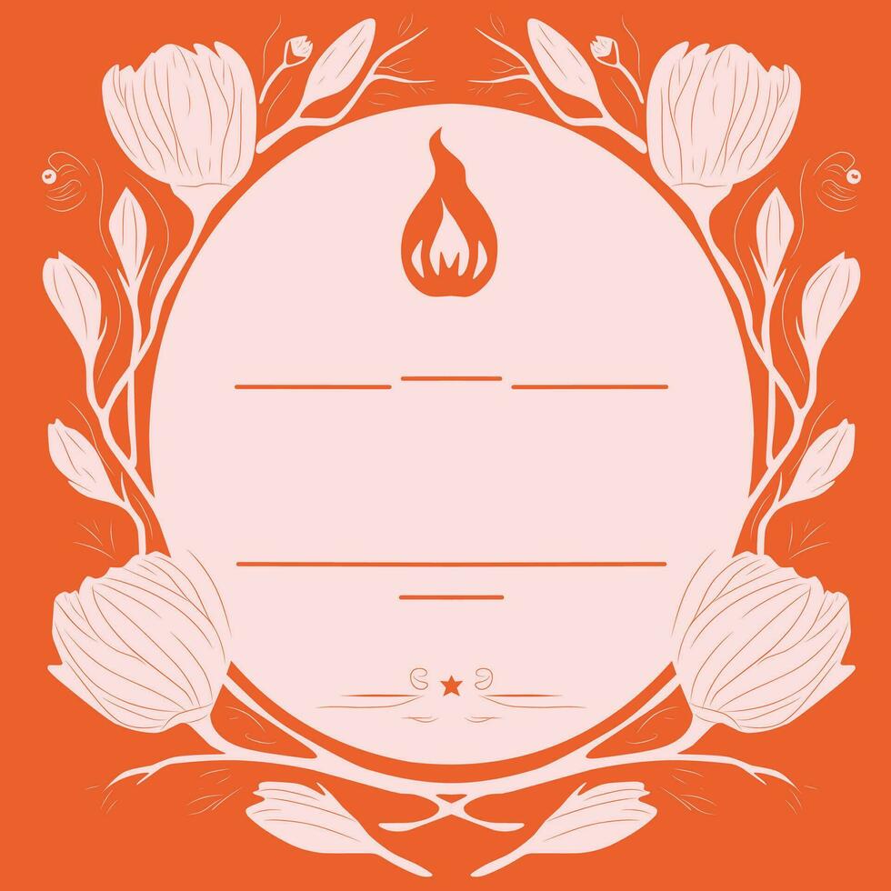 quadro, Armação ilustração Projeto com uma floral padronizar em uma rosa-laranja fundo vetor