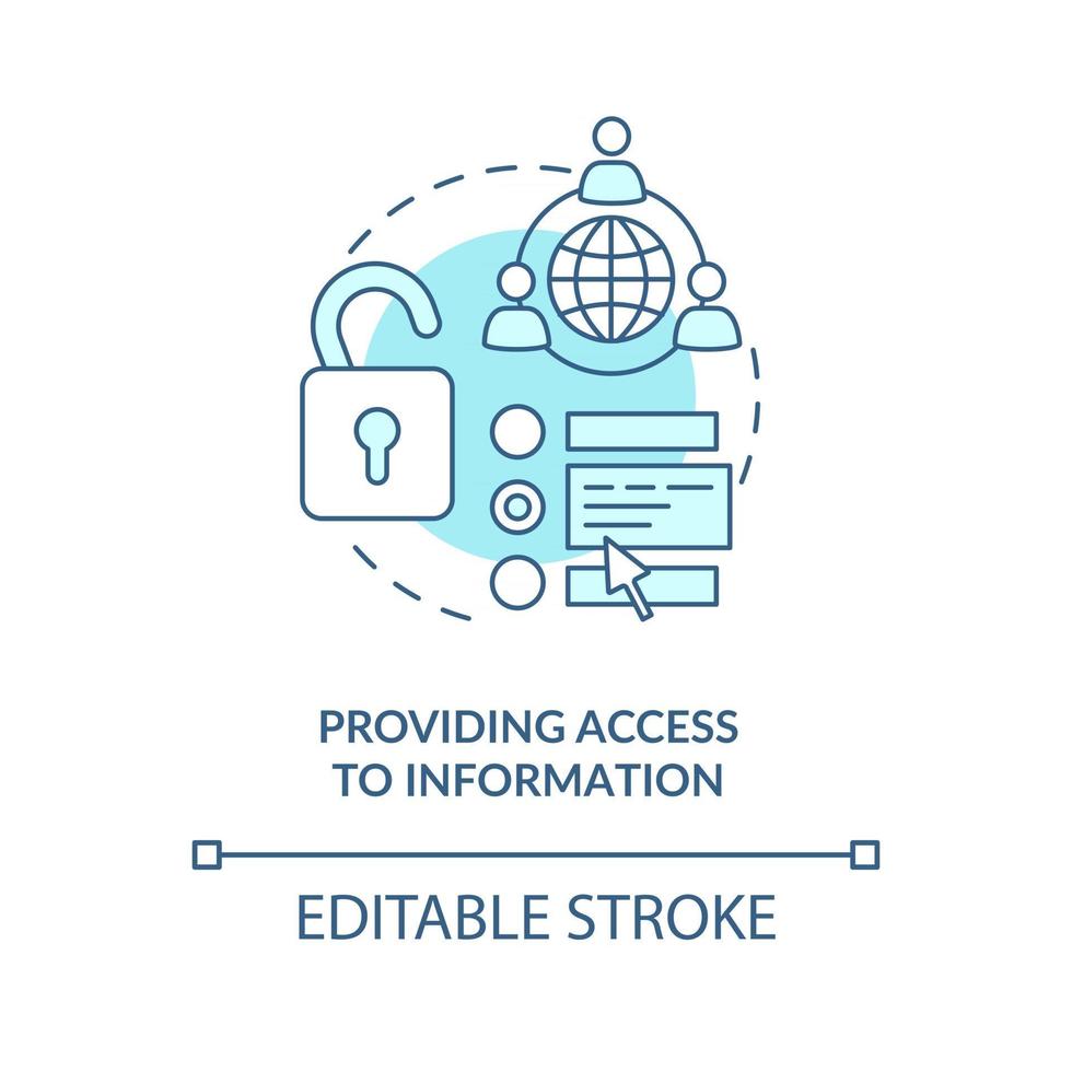 fornecendo acesso ao ícone do conceito de informação. ilustração de linha fina de ideia abstrata de desenvolvimento de comunidade. comunicação global. fontes abertas. desenho de cor de contorno isolado vetor. curso editável vetor