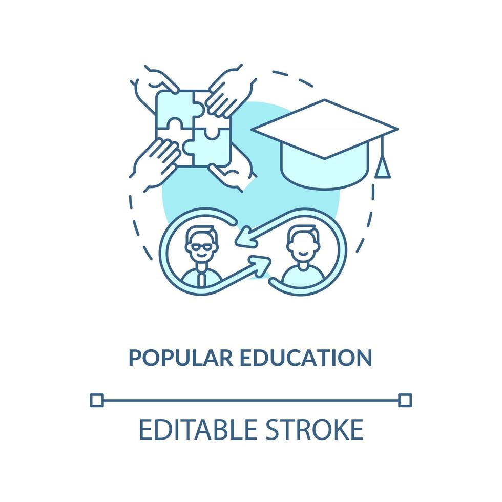 ícone do conceito de educação popular. ilustração de linha fina de ideia abstrata de estratégia de mudança de comunidade. desenvolvimento de habilidades de pensamento crítico e criativo. desenho de cor de contorno isolado vetor. curso editável vetor