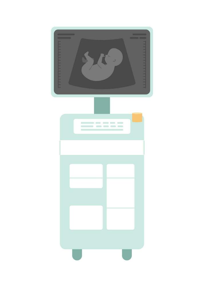 ultrassom diagnóstico máquina semi plano cor vetor objeto. bebê em tela. editável desenho animado grampo arte ícone em branco fundo. simples local ilustração para rede gráfico Projeto