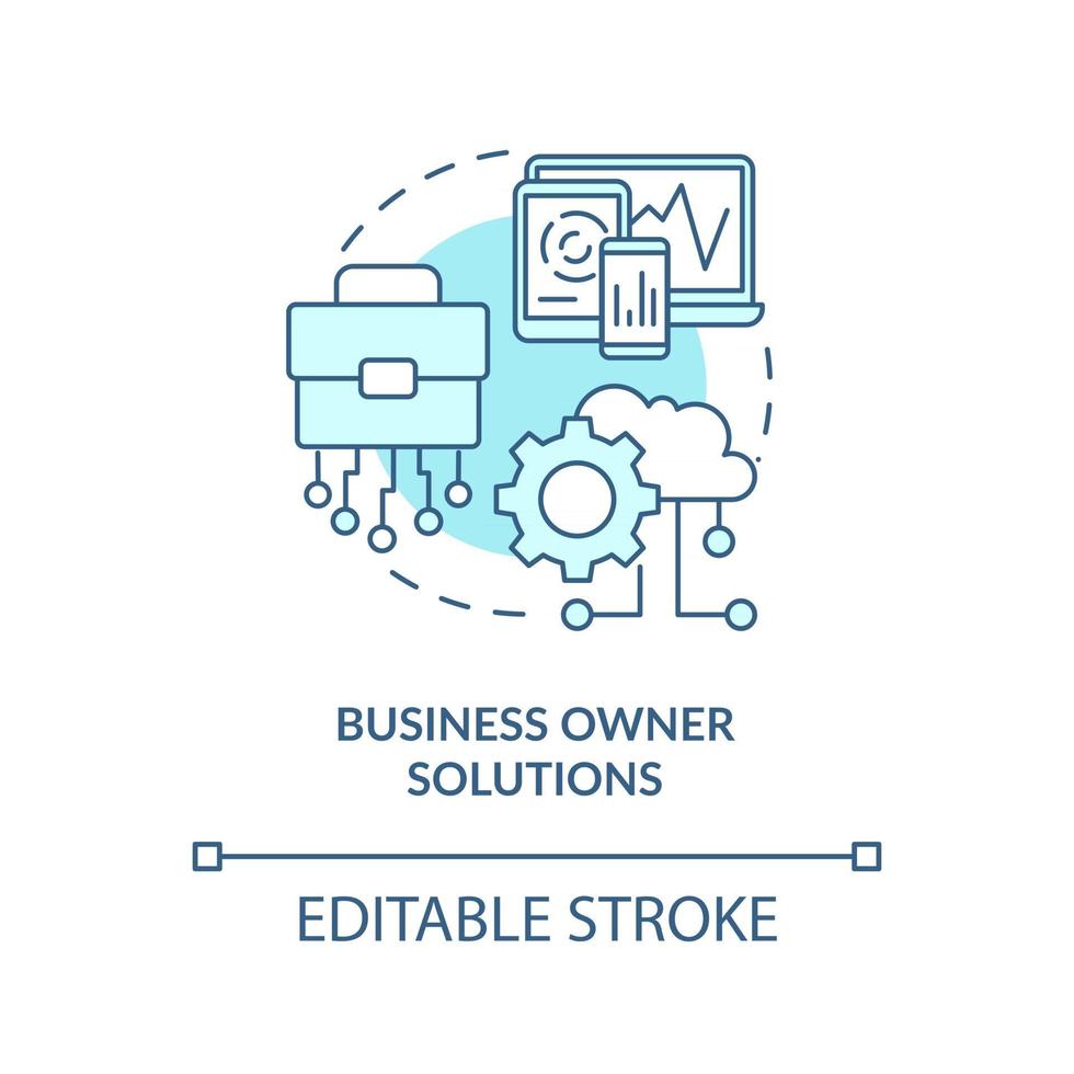 ícone de conceito de soluções de proprietário empresarial. ilustração de linha fina de ideia abstrata de desenvolvimento de comunidade. adaptação às novas tecnologias e estratégias. desenho de cor de contorno isolado vetor. curso editável vetor