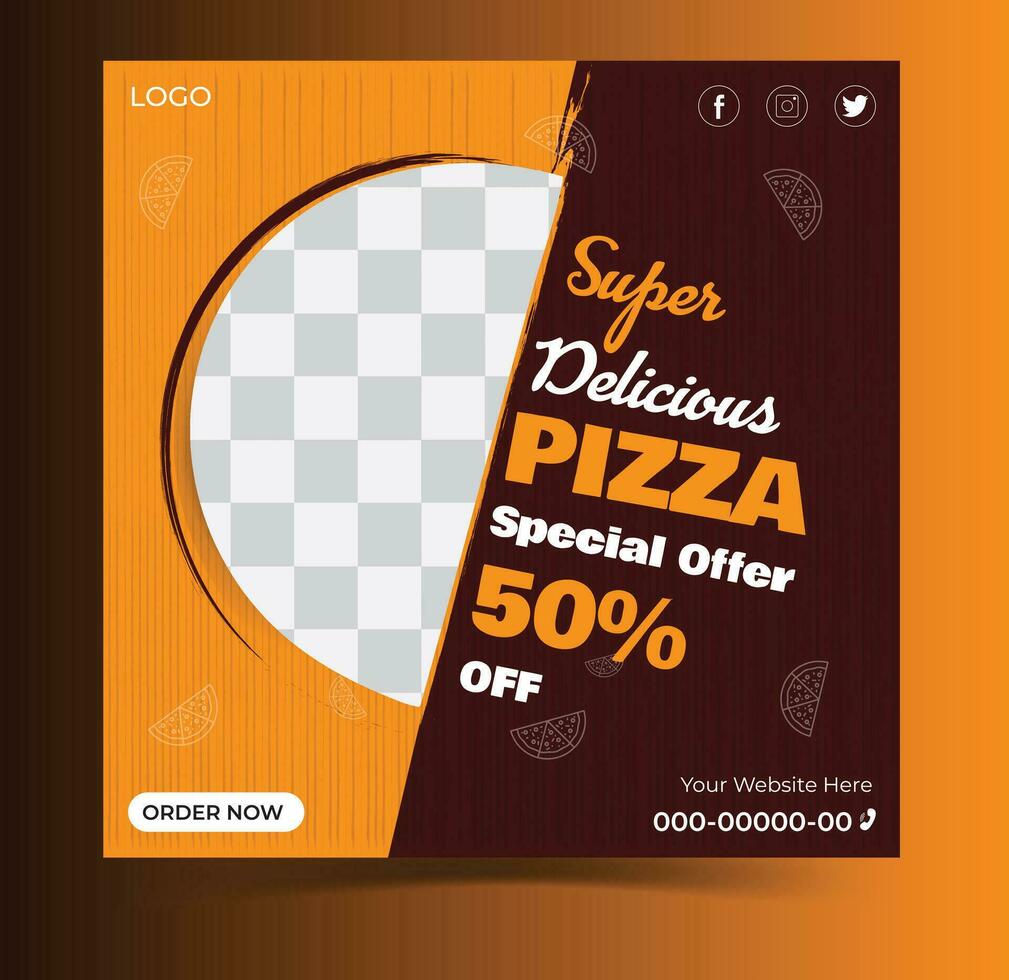 Comida social meios de comunicação poster projeto, pizza social meios de comunicação modelo bandeira promovendo uma Comida companhia em social trabalho em rede vetor