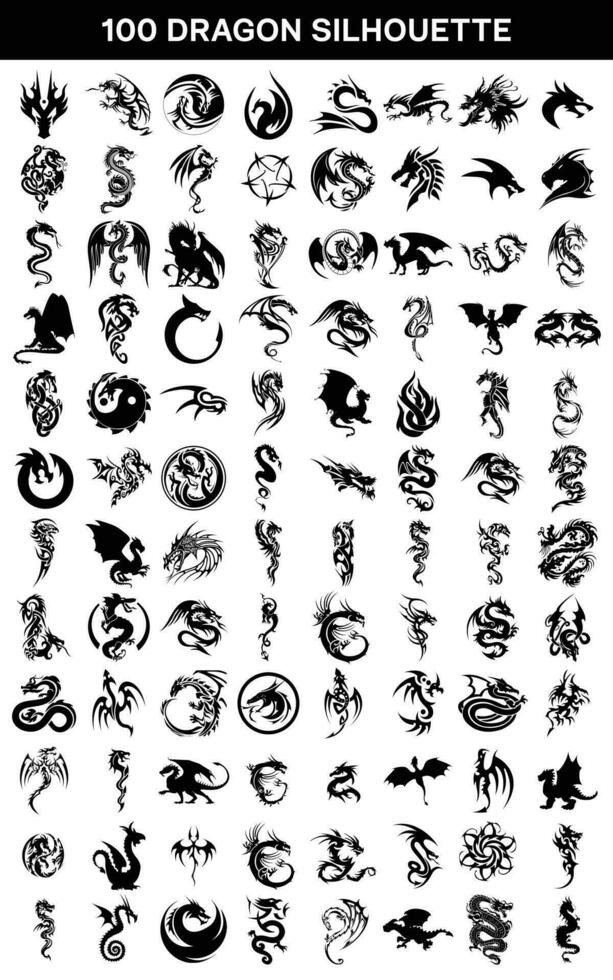 Dragão símbolo silhueta vetor ilustração grampo arte Magia animal Projeto Preto vetor.