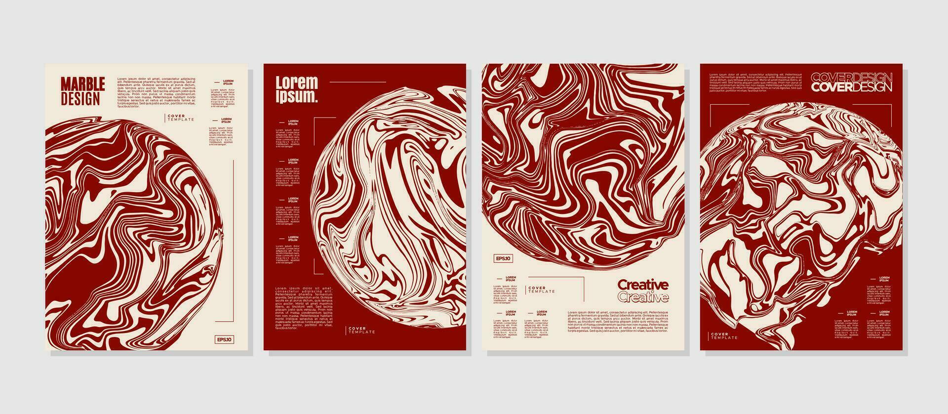 conjunto do retro vermelho fluido mármore círculo poster cobrir. abstrato líquido planeta layout. vetor