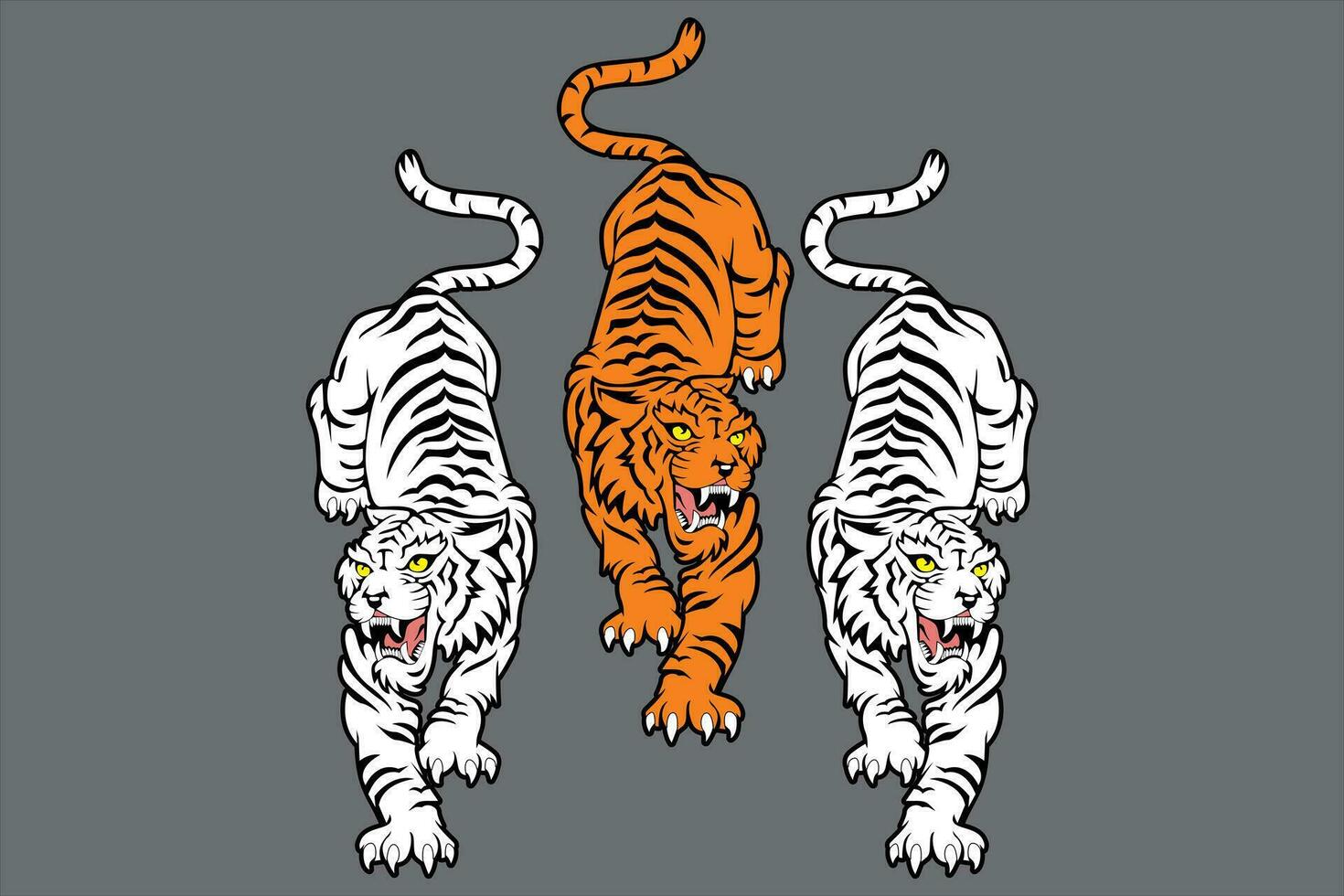 3vetor ilustração do três tigres dentro branco e laranja cores vetor