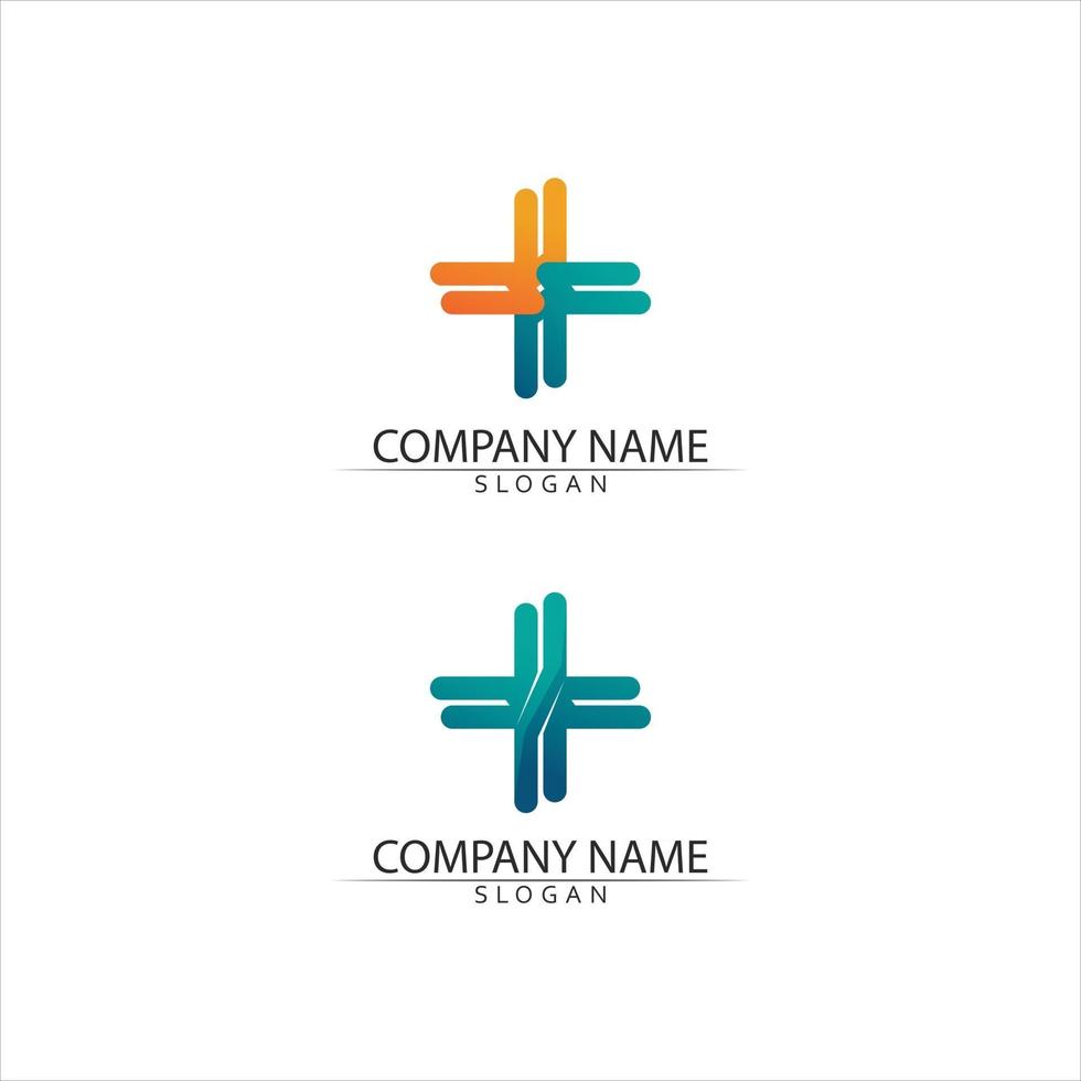 logotipo do hospital e conjunto de design de logotipo de cuidados de saúde e ícone de caráter humano logotipo sinal hospital e negócios vetor