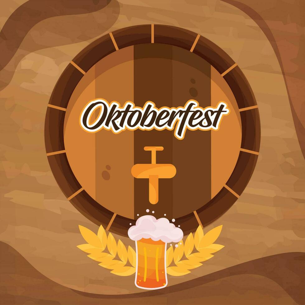 de madeira Cerveja barril e uma Cerveja caneca oktoberfest poster vetor ilustração