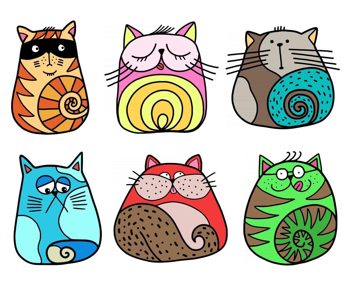 gatos bonitos desenhados à mão vetor