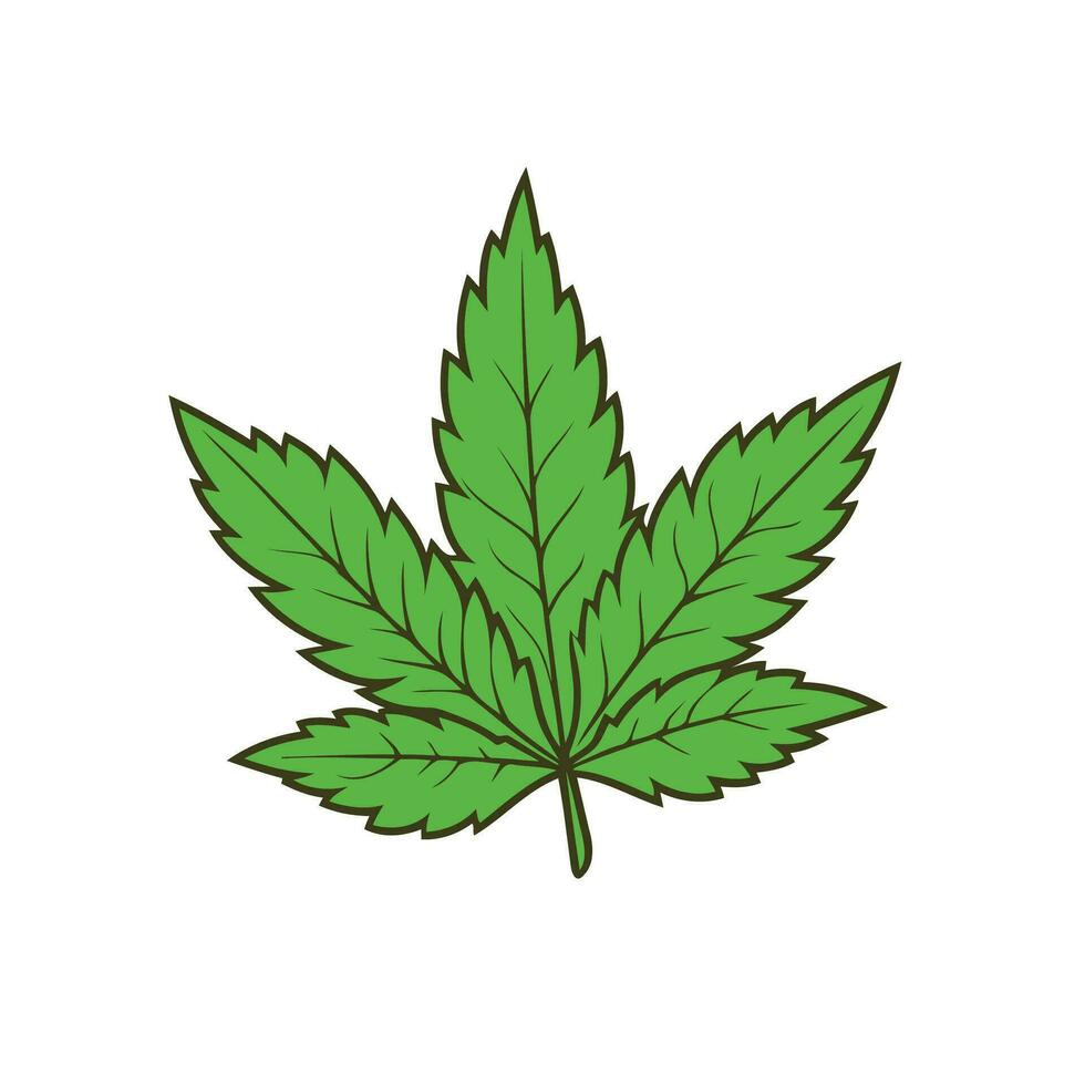 lustroso e simples vetor ilustração do uma erva daninha folha, perfeito para logotipos e ícones. uma limpar, minimalista Projeto para relacionado à cannabis negócios.