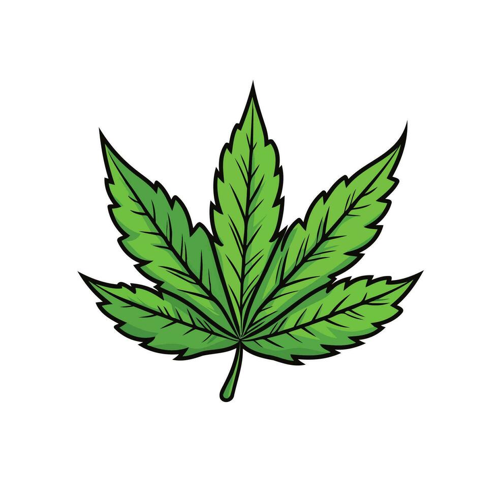 lustroso e simples vetor ilustração do uma erva daninha folha, perfeito para logotipos e ícones. uma limpar, minimalista Projeto para relacionado à cannabis negócios.