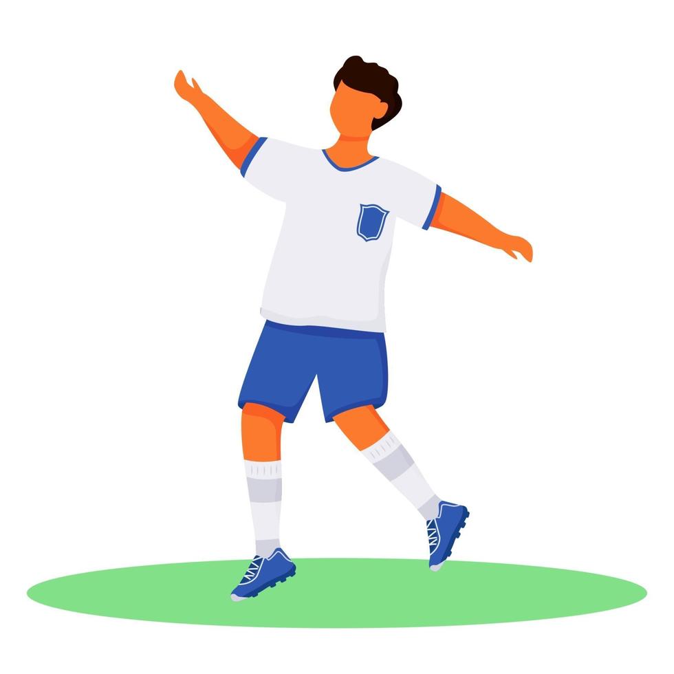 correndo adolescente em sportswear cor lisa vetor personagem sem rosto. jogador de futebol. carnaval do brasil. atleta. menino latino em shorts isolado ilustração dos desenhos animados para web design gráfico e animação