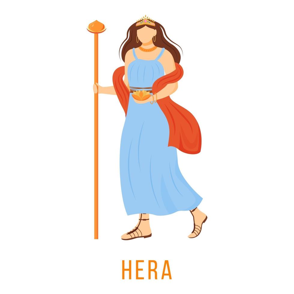 hera ilustração vetorial plana. divindade grega antiga. deusa do casamento, parto. rainha dos deuses olímpicos. mitologia. figura mitológica divina. personagem de desenho animado isolado em fundo branco vetor