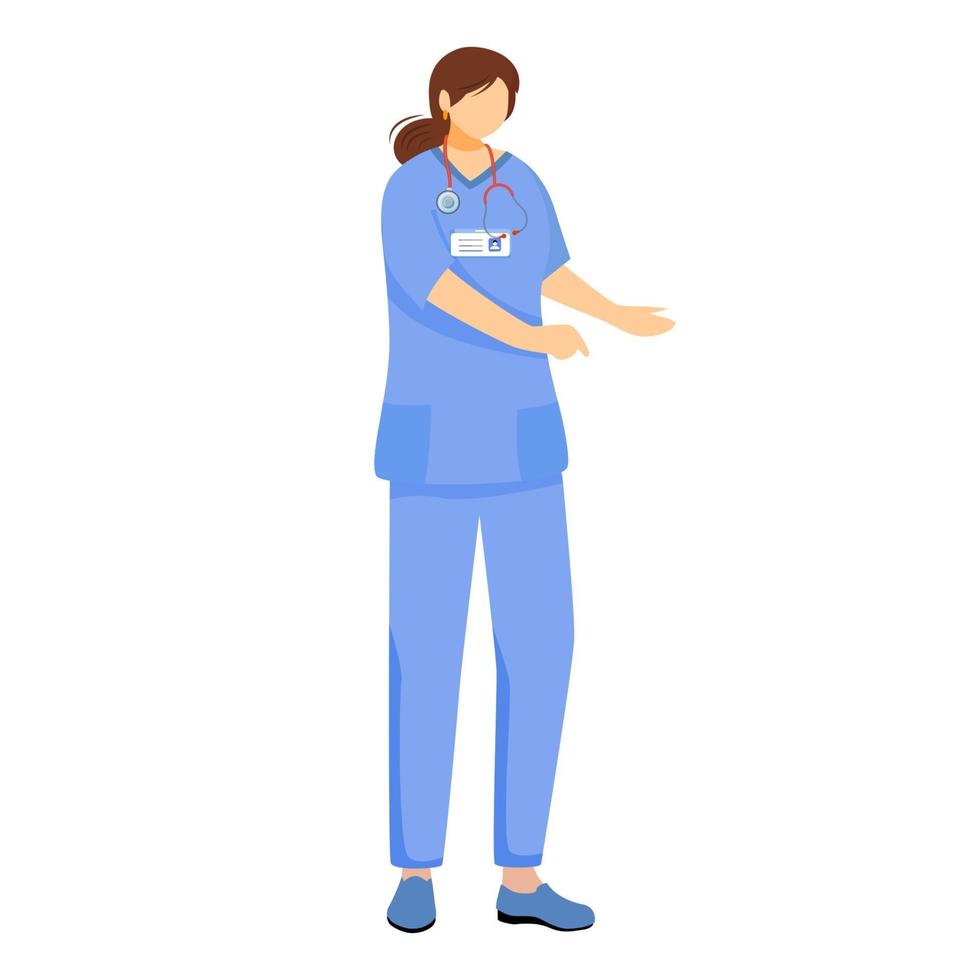 ilustração em vetor plana médica feminina. mulher de uniforme azul médico. enfermeira, terapeuta, personagem de desenho animado especialista. médico, clínico geral com estetoscópio isolado no fundo branco