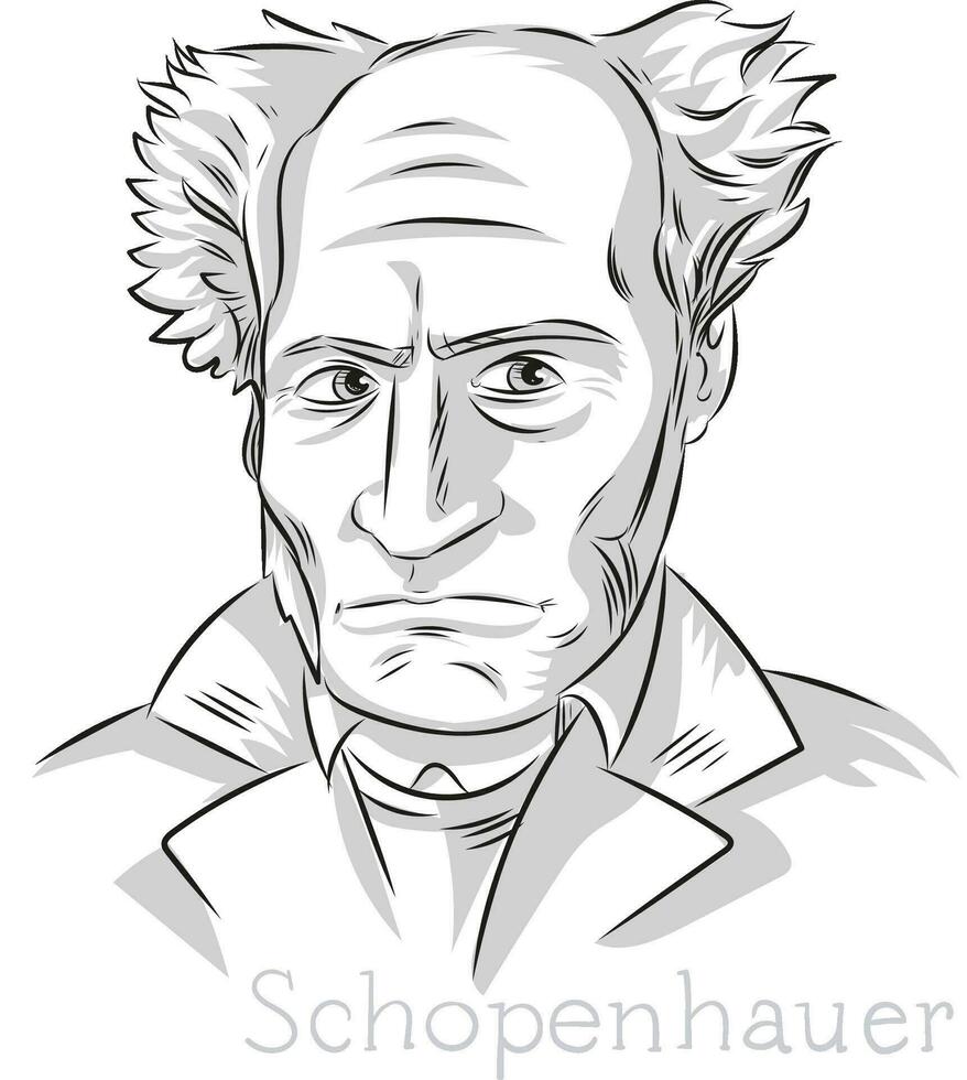 schopenhauer filósofo mão desenhado linha arte retrato ilustração vetor