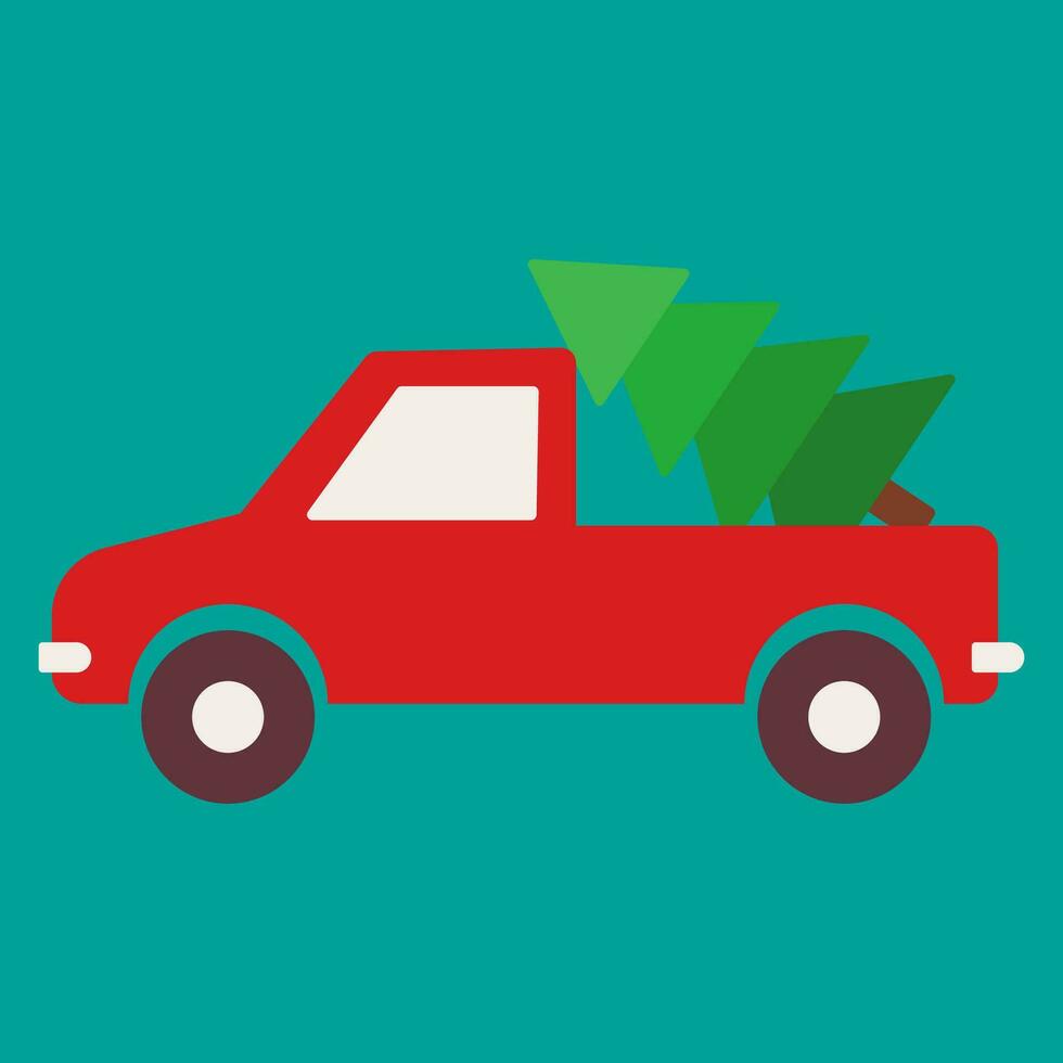 Natal ícone. feliz Novo ano feriado e alegre Natal. vetor ilustração vermelho carro carregando verde Natal árvore.