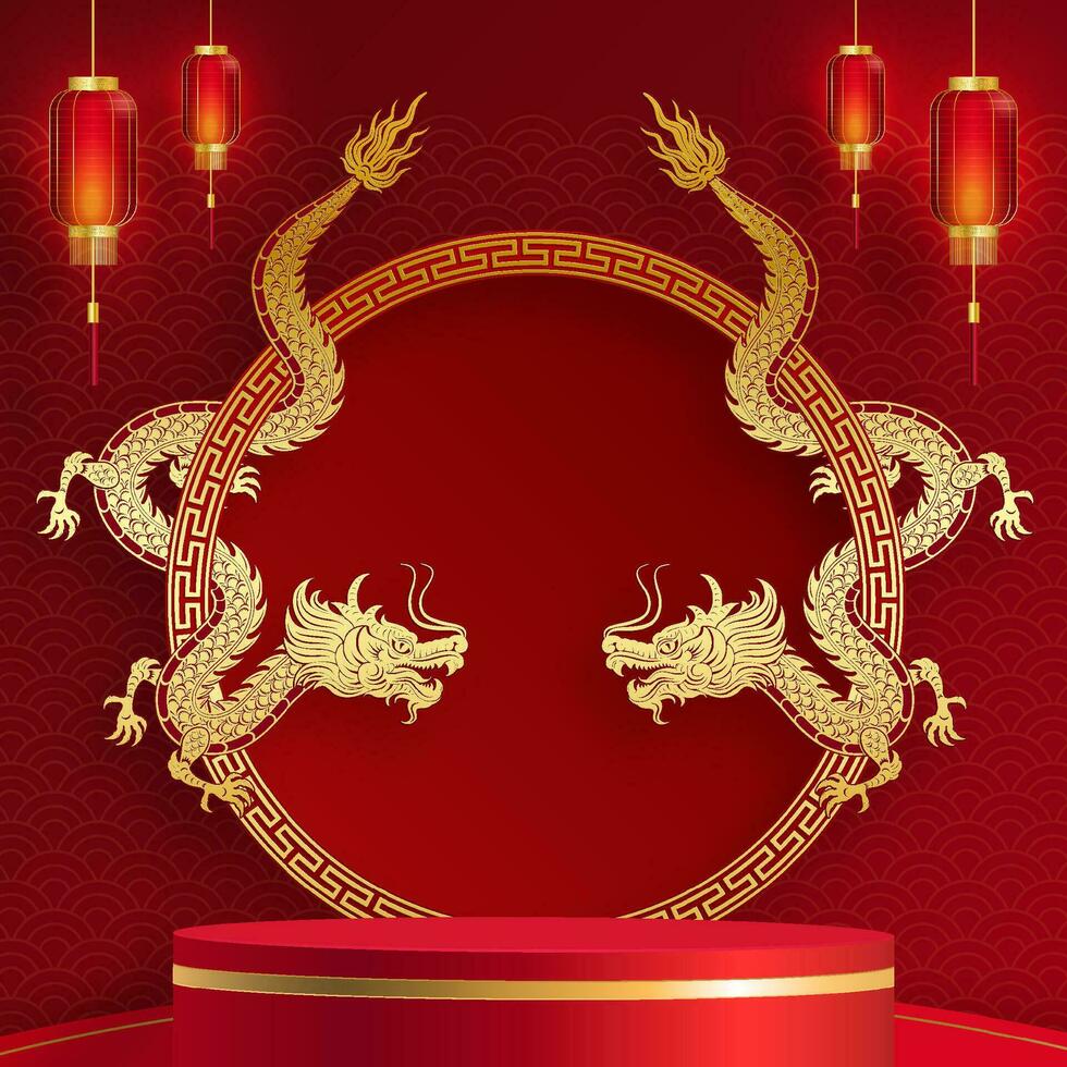 3d pódio redondo palco estilo chinês, para o ano novo chinês e festivais ou festival do meio do outono vetor