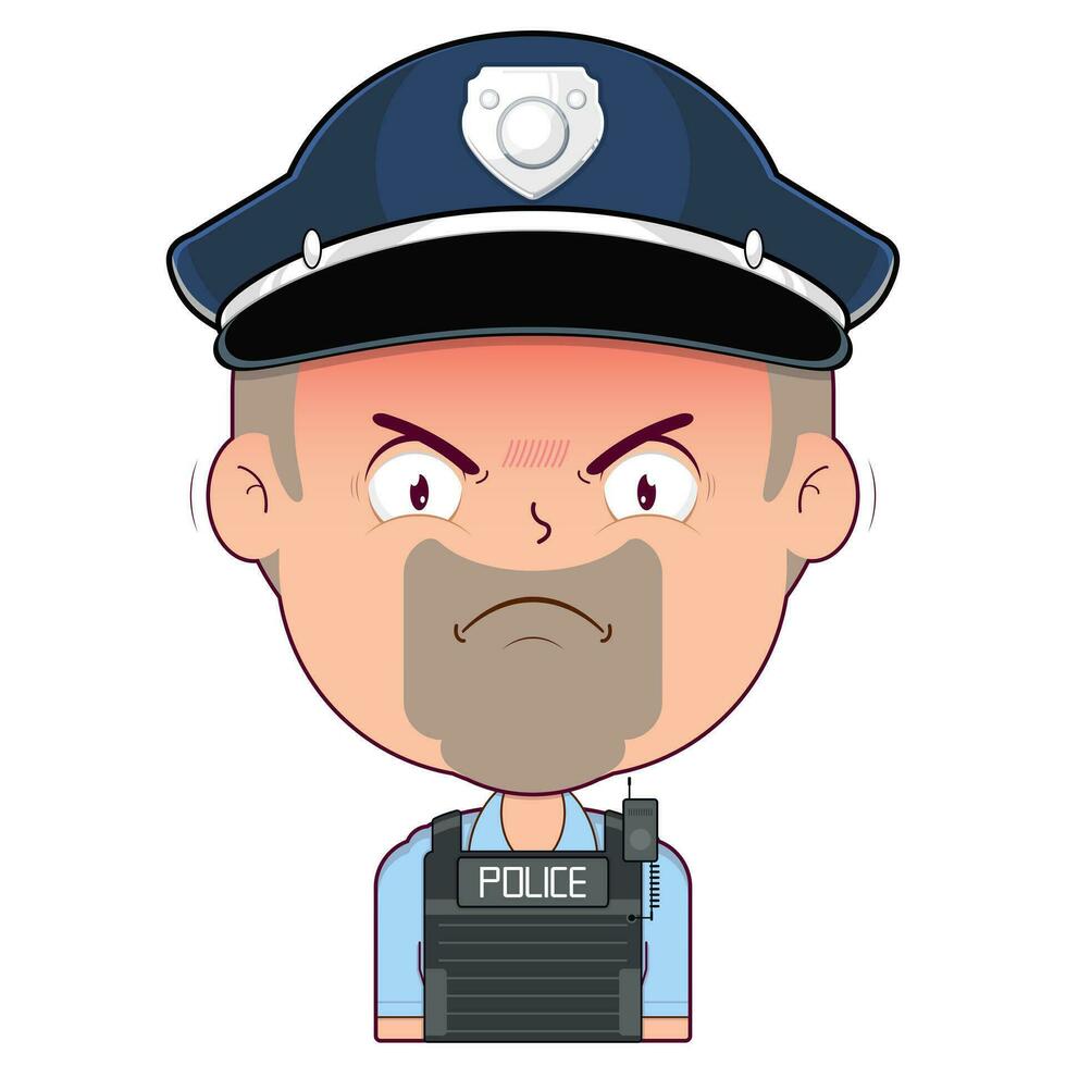 policial Bravo face desenho animado fofa vetor