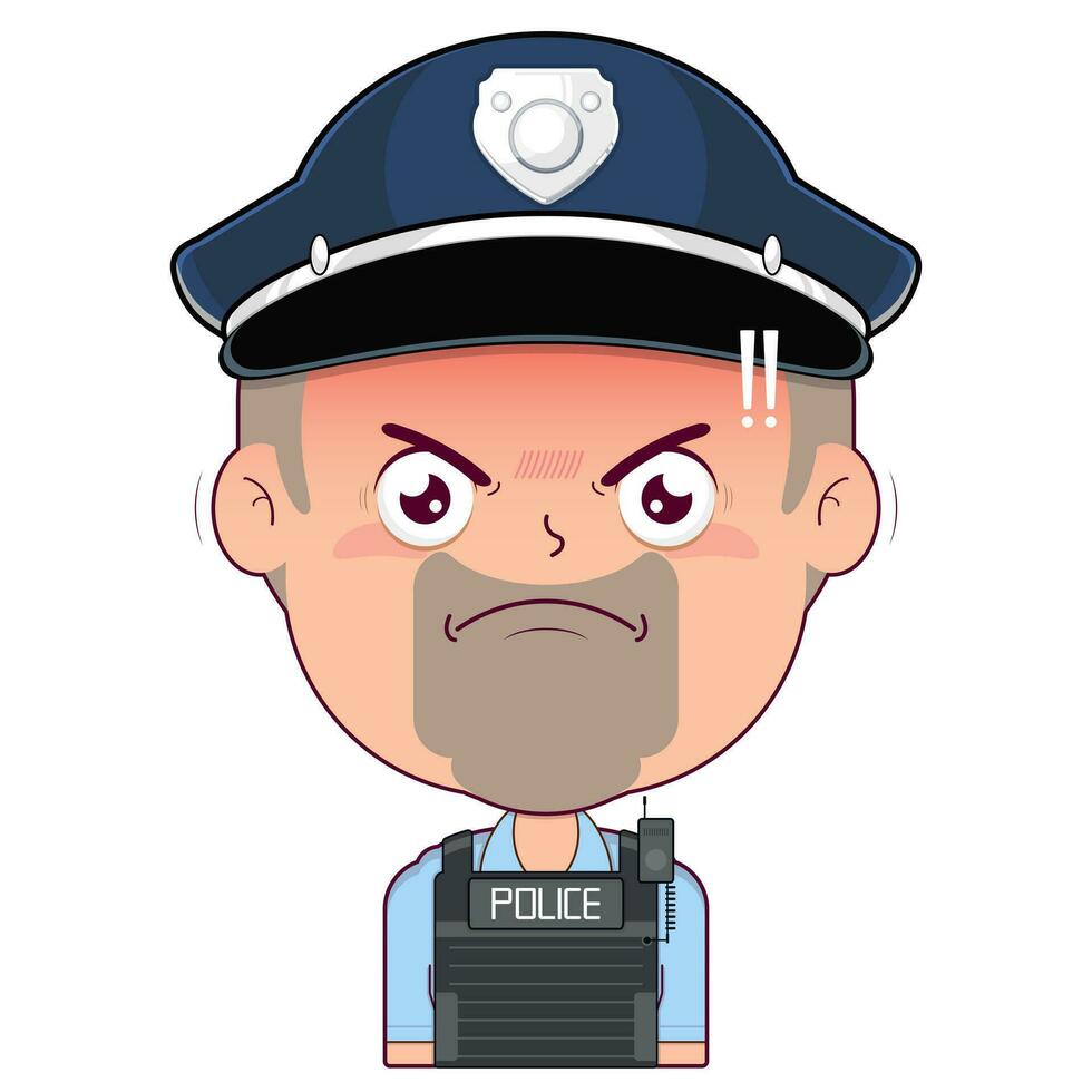 policial Bravo face desenho animado fofa vetor
