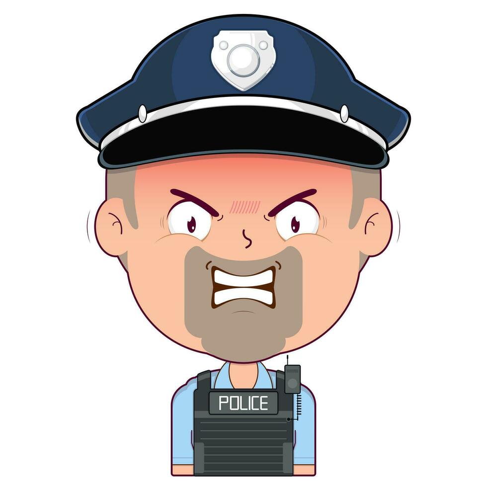 policial Bravo face desenho animado fofa vetor