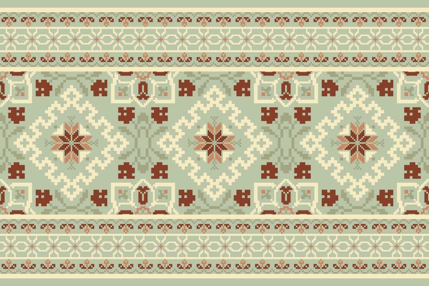 floral Cruz ponto bordado em verde background.geometric étnico oriental padronizar tradicional.asteca estilo abstrato vetor ilustração.design para textura,tecido,vestuário,embrulho,decoração,canga.
