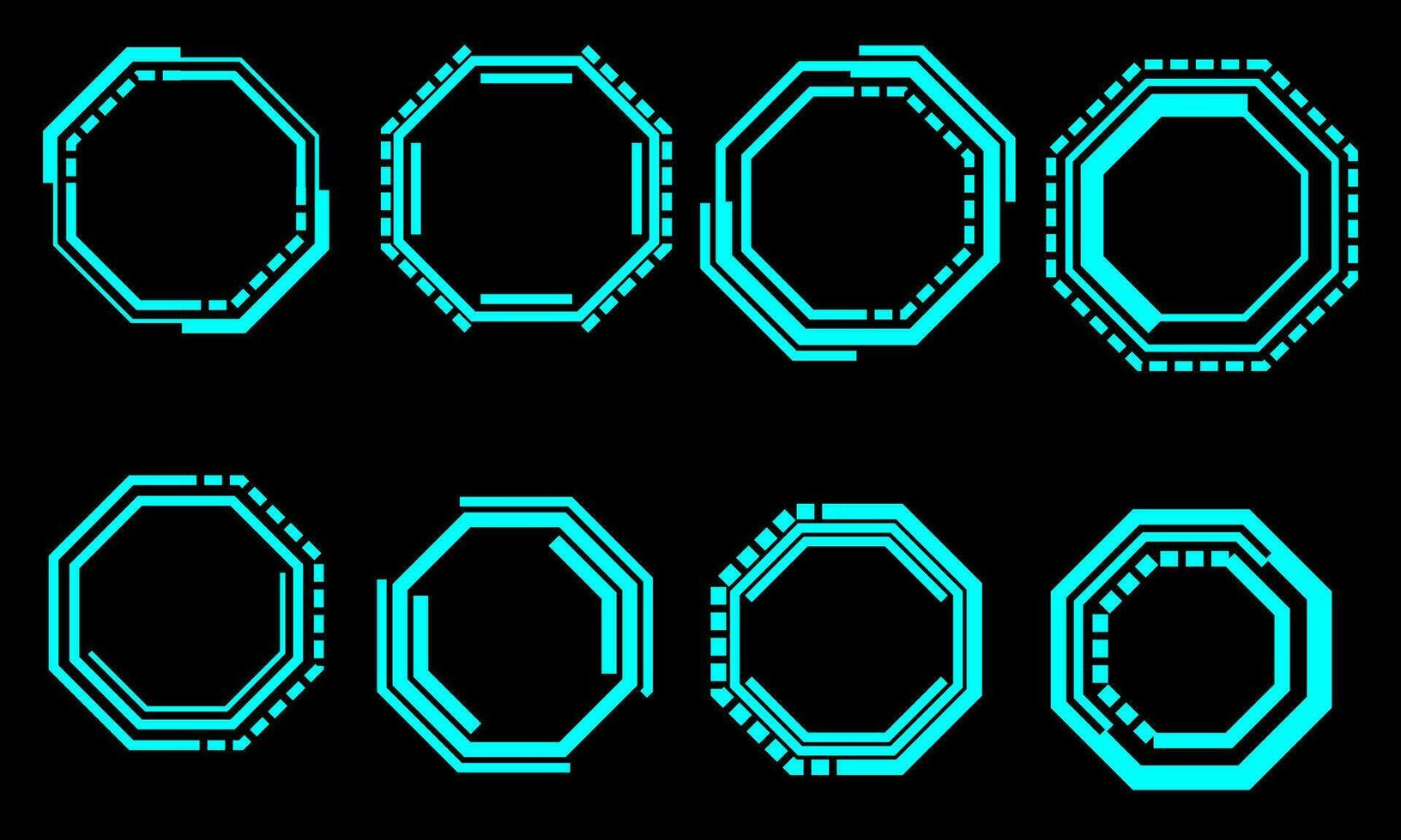 conjunto do hud octógono moderno do utilizador interface elementos Projeto tecnologia cyber azul em Preto futurista vetor