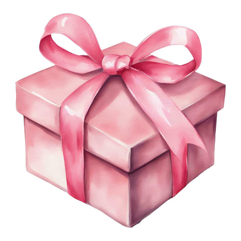 Rosa prêmio caixa ou vermelho presente caixa isolado mão desenhado aguarela pintura ilustração vetor
