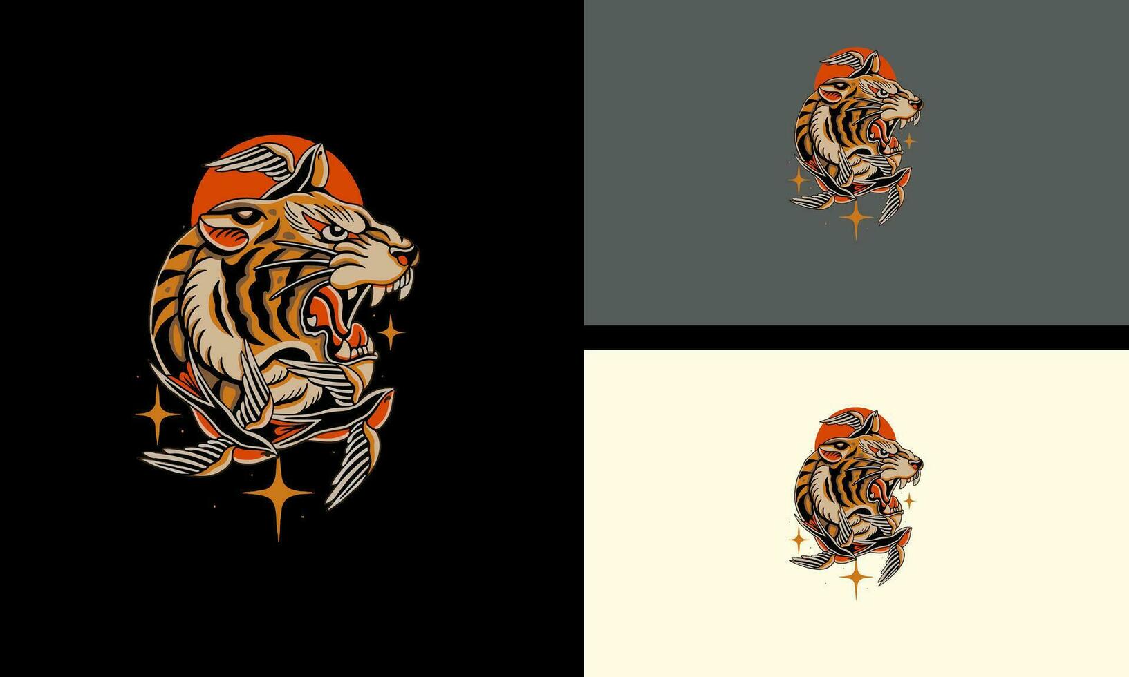 cabeça tigre e pássaro vetor mascote Projeto