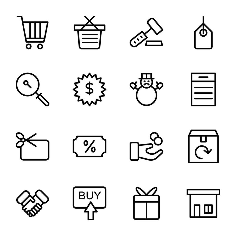 compras e comércio eletrônico ícones coleção vetor