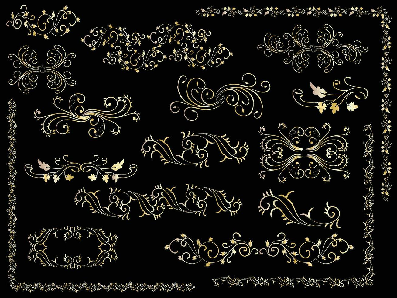 dourado vintage floral elementos arte deco estilo decorativo fronteira quadros e divisores. vetor