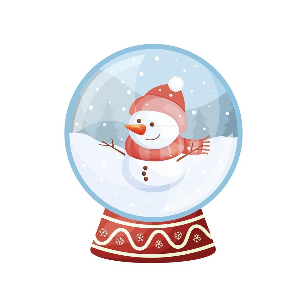 globo de neve de natal com boneco de neve fofo vetor