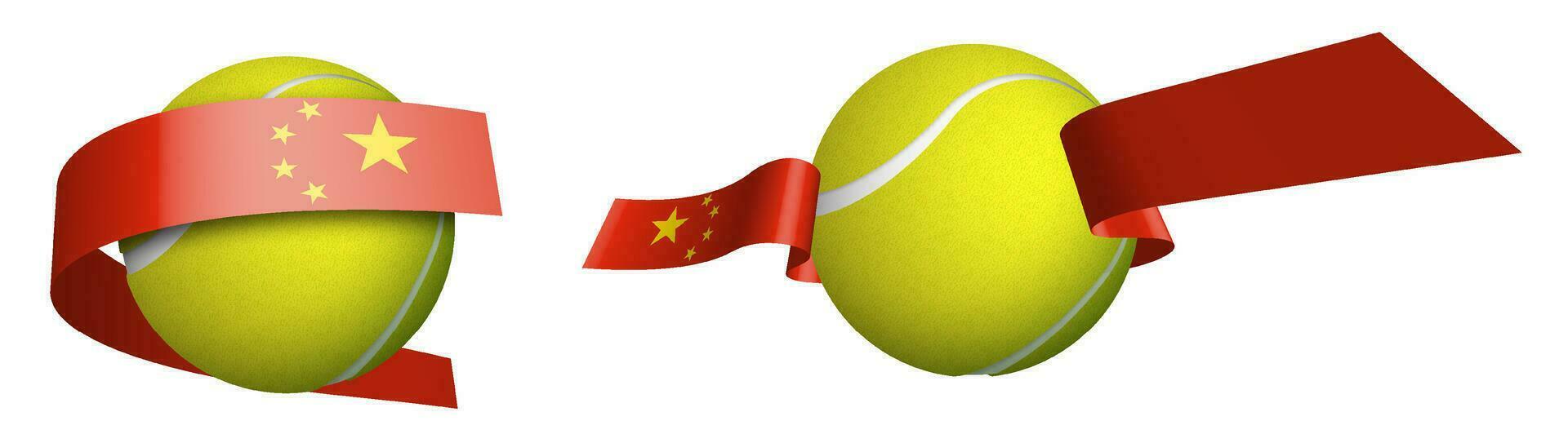 Esportes tênis bola dentro fitas com cores do chinês bandeira. isolado vetor em branco fundo