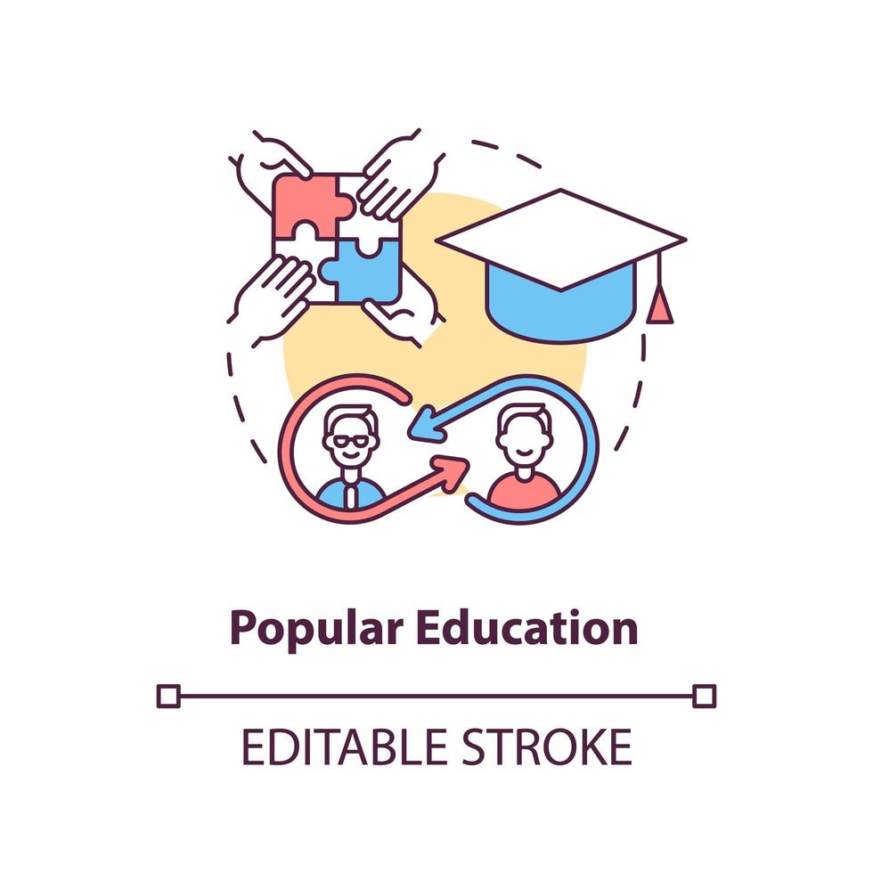 ícone do conceito de educação popular. ilustração de linha fina de ideia abstrata de estratégia de mudança de comunidade. abordagem da educação voltada para as pessoas. desenho de cor de contorno isolado vetor. curso editável vetor