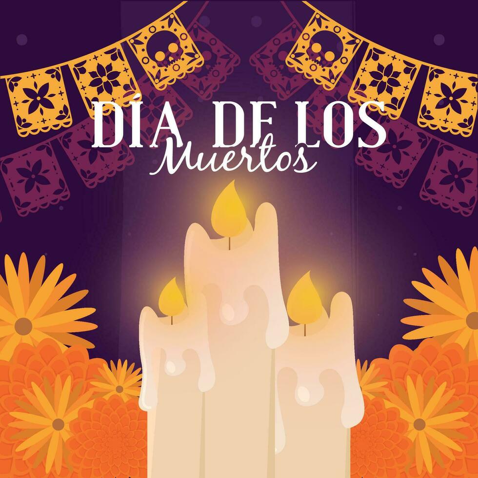 colori tradicional altar com velas e flores dia de los muertos vetor