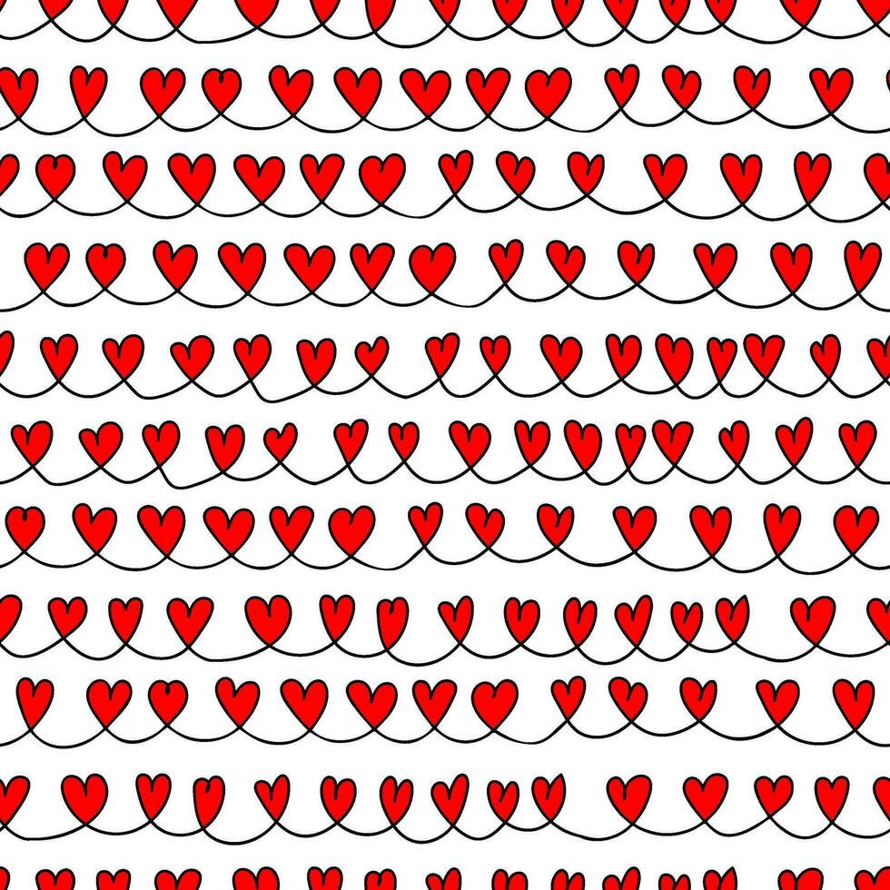 desatado padronizar com abstrato vermelho corações dentro 1 linha. mão desenhado tinta impressão para tecido, têxteis, invólucro papel vetor