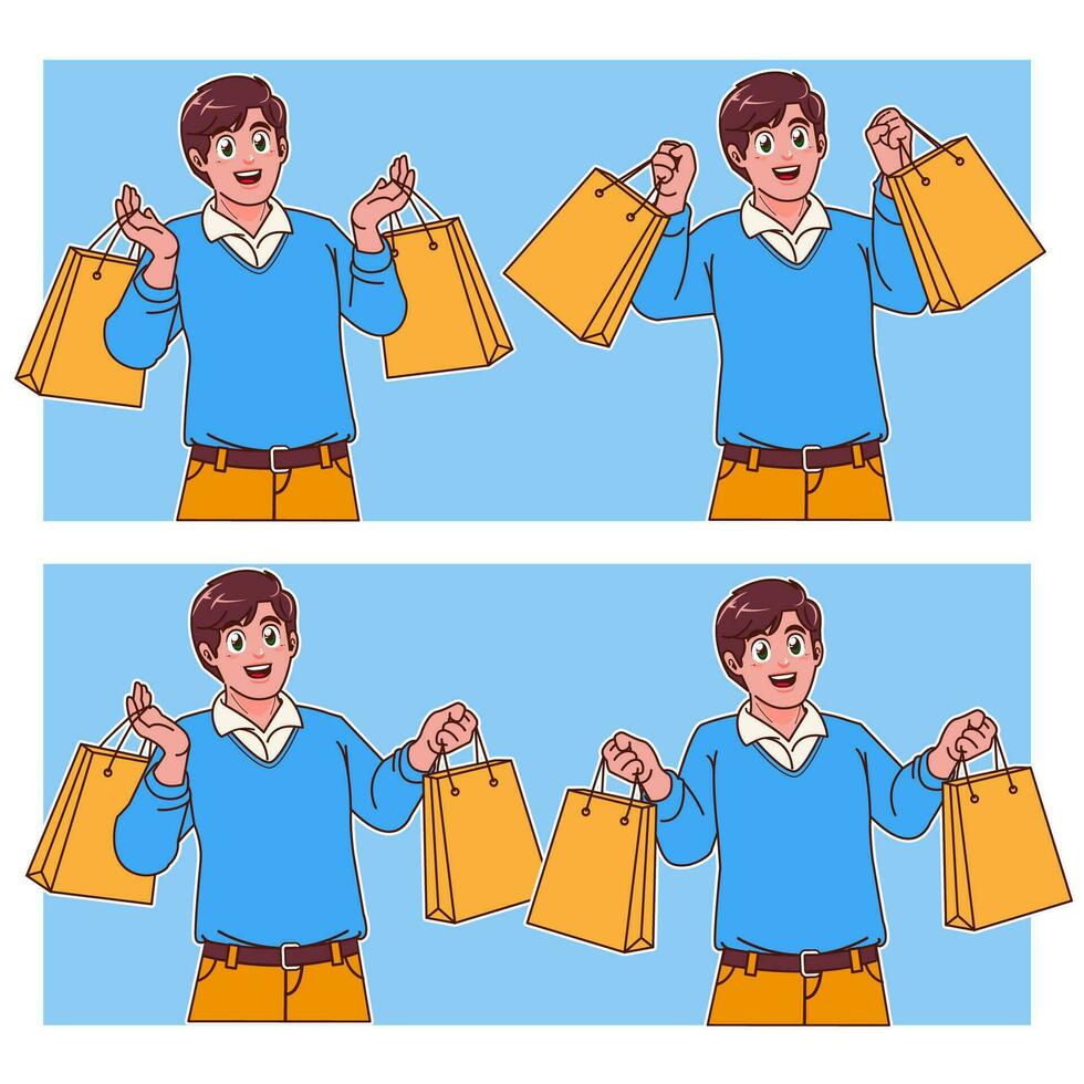 homem carregando compras bolsas vetor