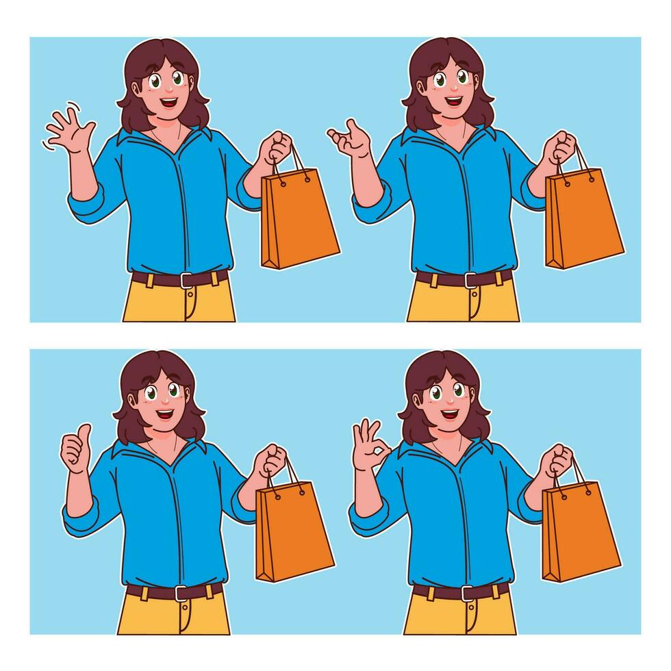 mulher carregando sacolas de compras vetor