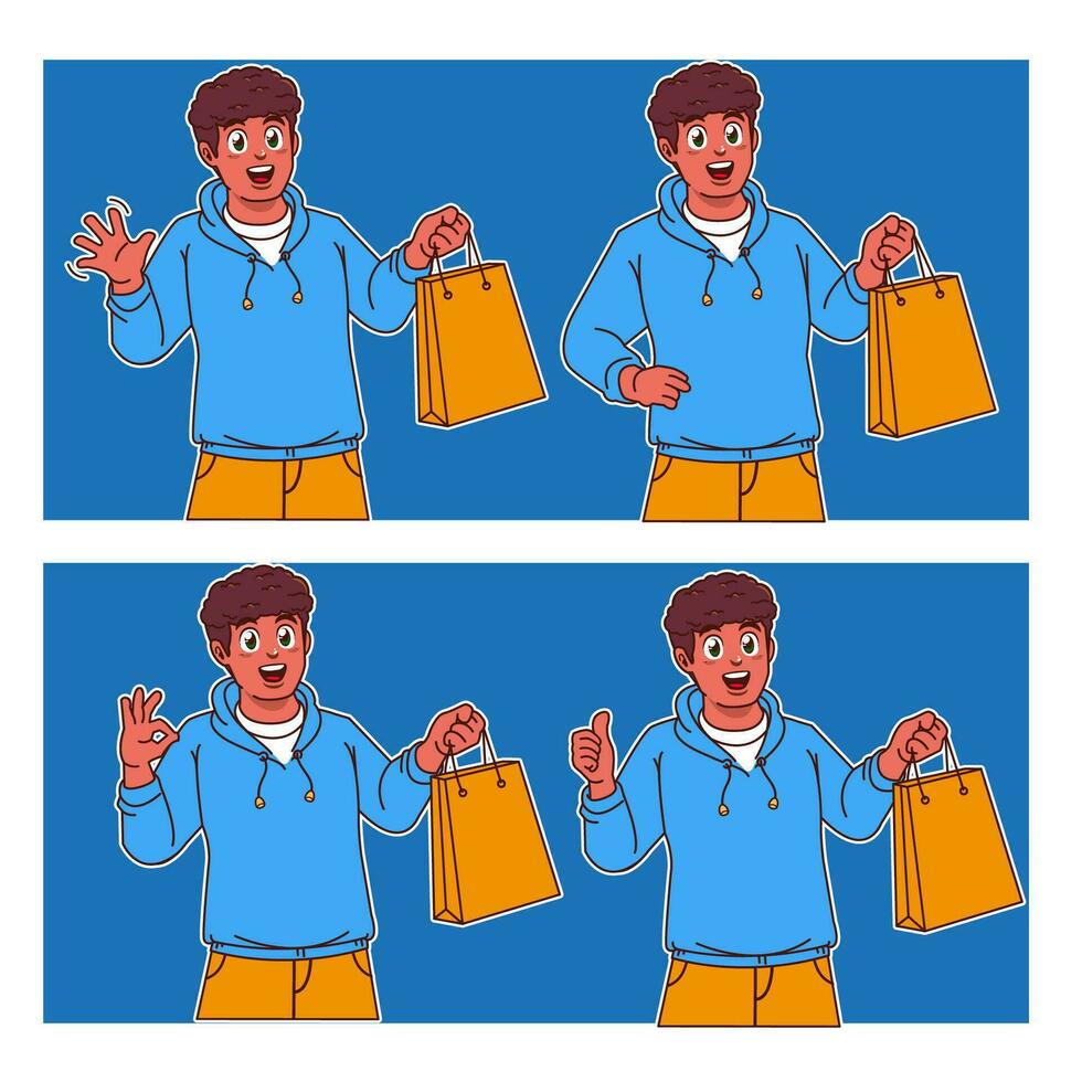 homem carregando compras bolsas vetor