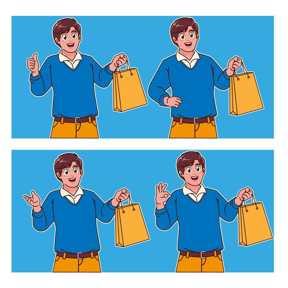 homem carregando compras bolsas vetor