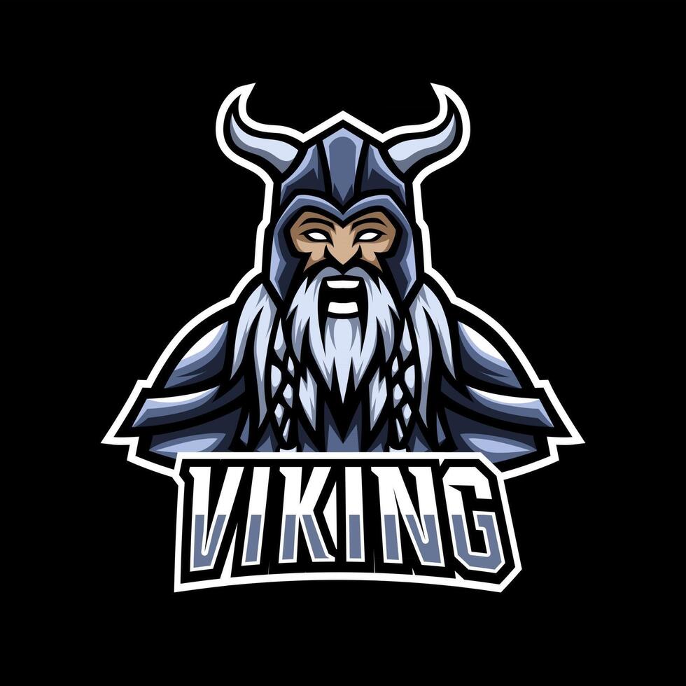 Modelo de design do logotipo do angry viking sport esport com armadura, capacete, barba espessa e bigode vetor