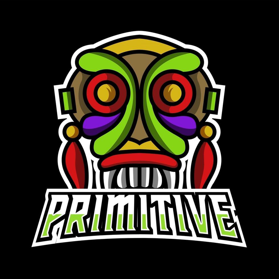 modelo de logotipo colorido máscara primitiva mascote gaming esporte esport vetor