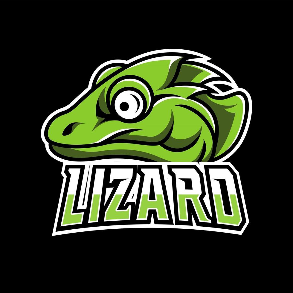 Modelo de logotipo esportivo de mascote de cabeça de lagarto verde irritado para time de clube vetor