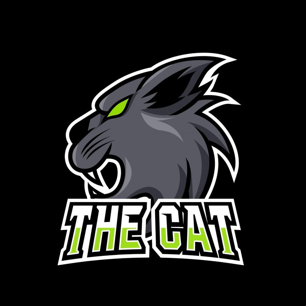 Modelo de logotipo esportivo mascote gato preto irritado para clube de equipe streamer squad vetor