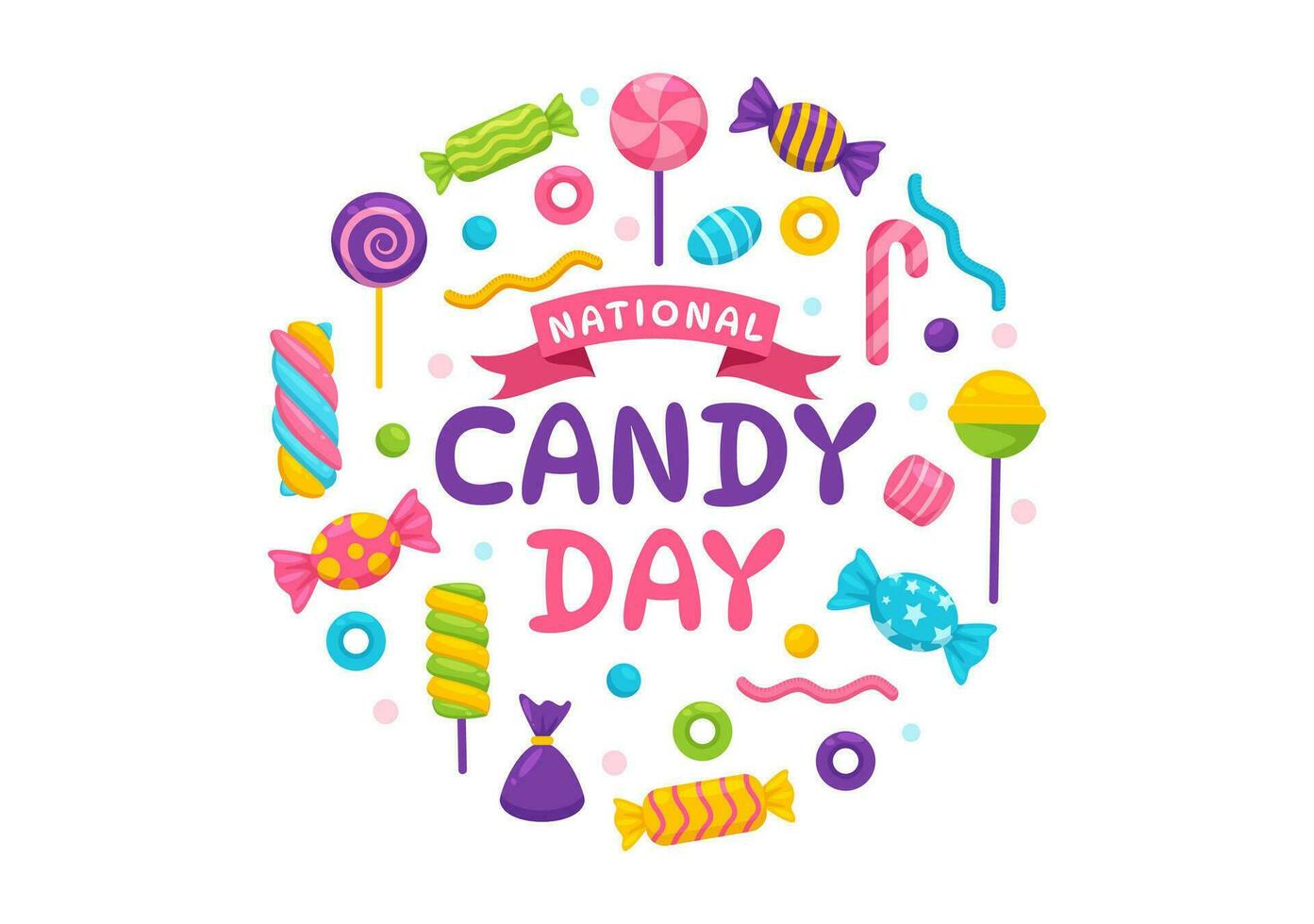 nacional doce dia vetor ilustração com diferente tipos do doces e doces dentro plano desenho animado mão desenhado fundo Projeto modelos