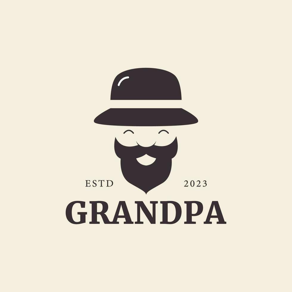 logotipo do velho homem dentro chapéu barba vintage vovô vetor ícone símbolo minimalista Projeto