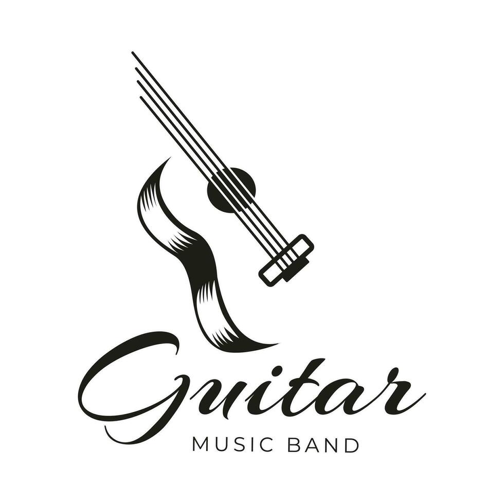 vintage retro fita bandeira clássico acústico guitarra música logotipo Projeto vetor