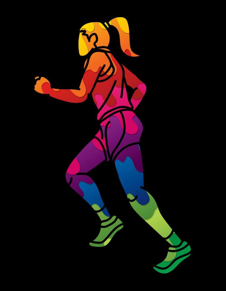 graffiti mulher começar corrida açao maratona corredor desenho animado vetor