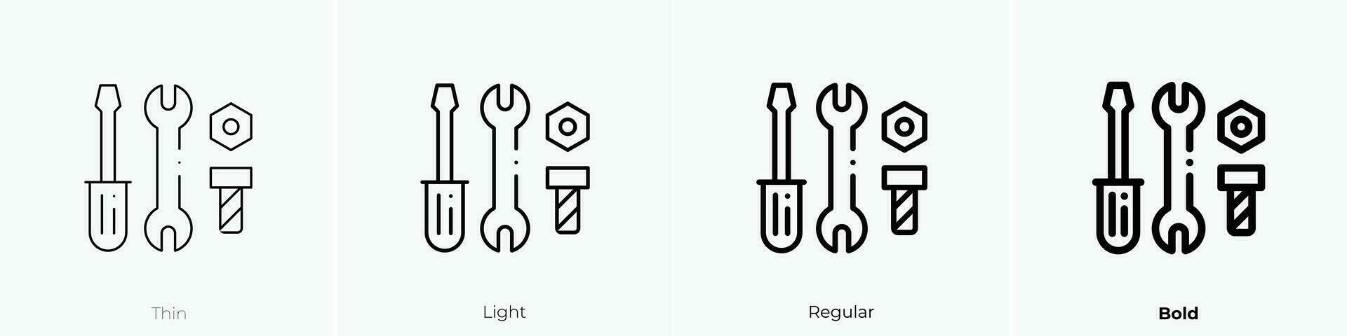 Ferramentas ícone. afinar, luz, regular e negrito estilo Projeto isolado em branco fundo vetor