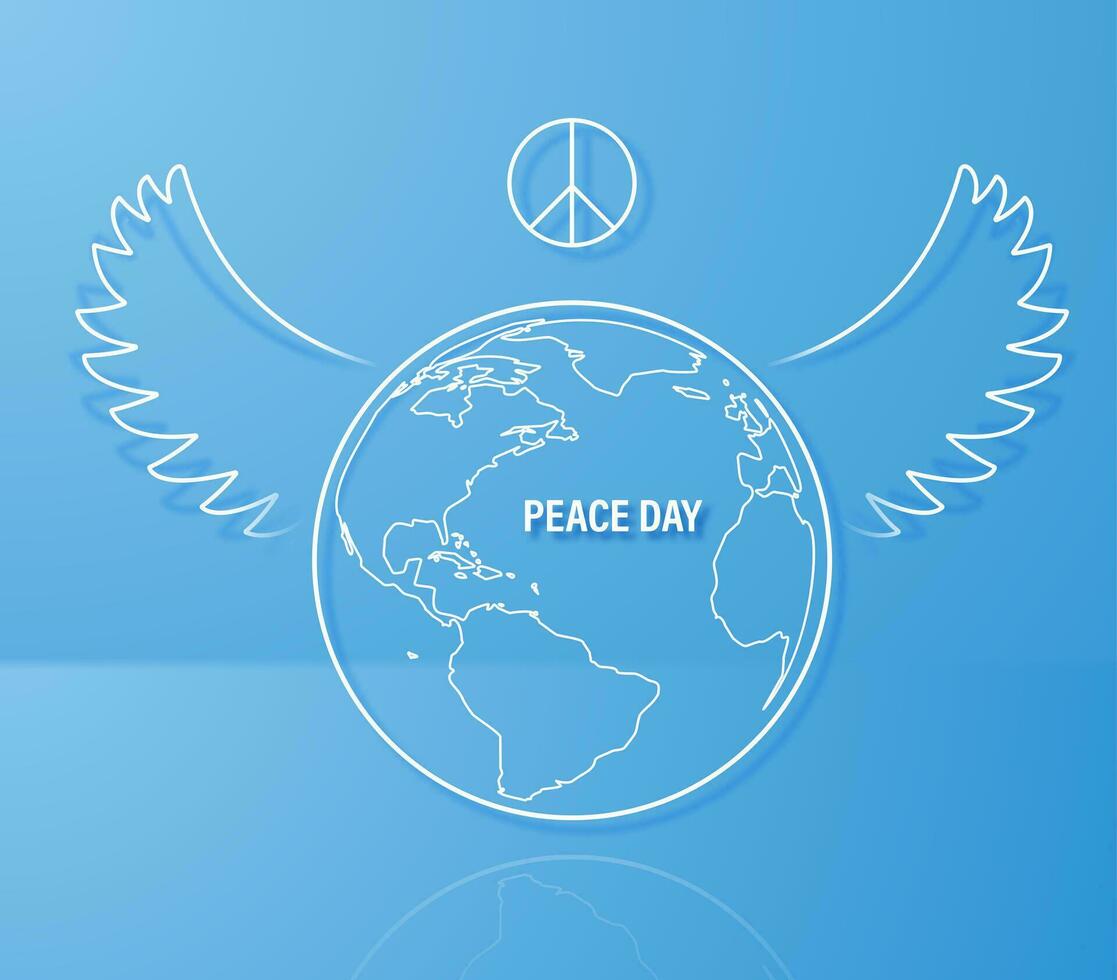 internacional dia do paz. terra globo com pomba asas e Paz símbolo. vetor