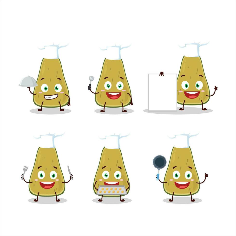 desenho animado personagem do fatia do abóbora com vários chefe de cozinha emoticons vetor