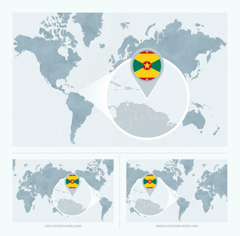 ampliado Granada sobre mapa do a mundo, 3 versões do a mundo mapa com bandeira e mapa do granada. vetor